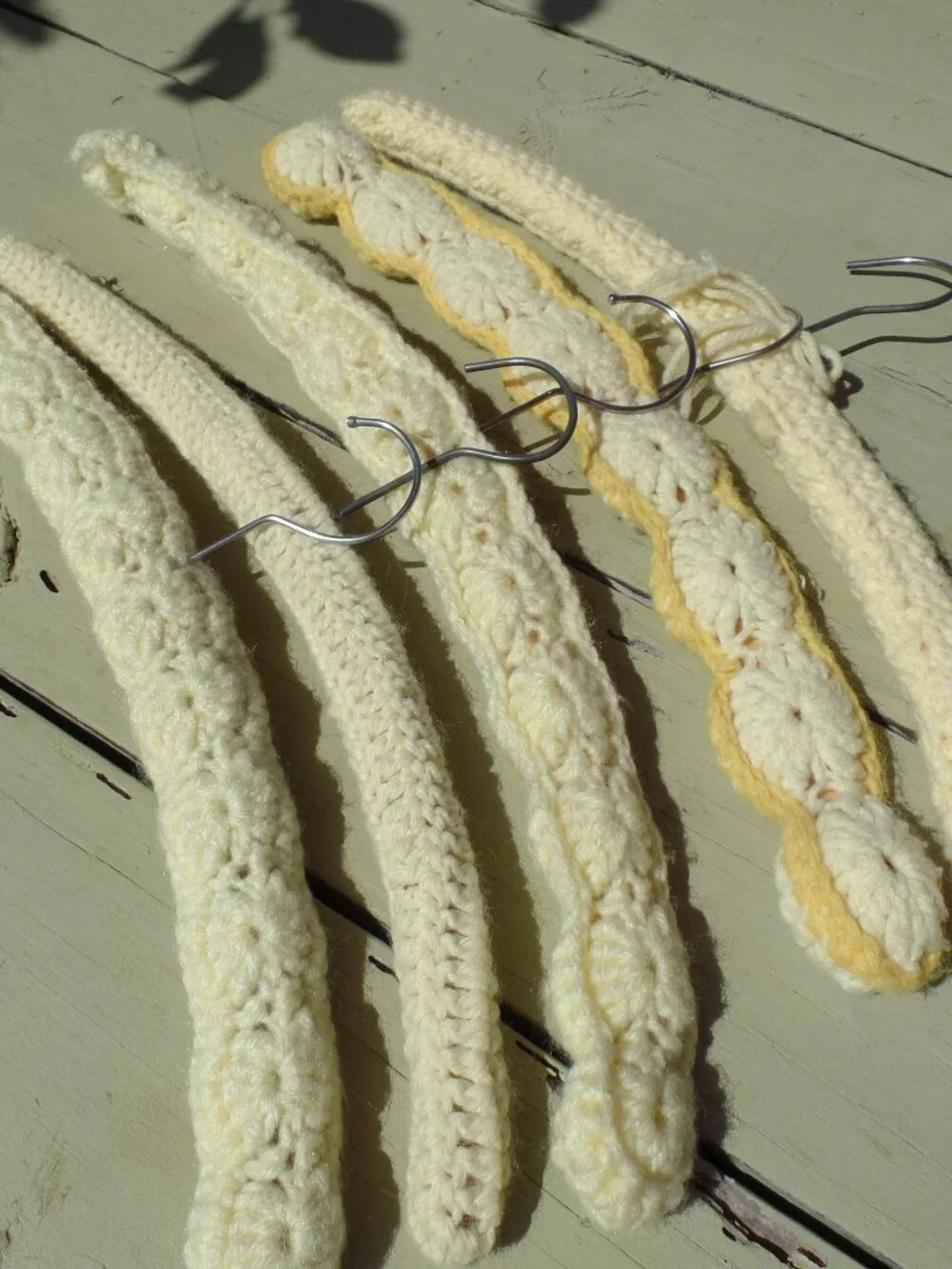 Vintage Hand Crocheted Hangers SET of 5 CREAM